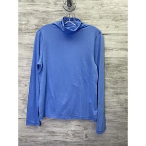 Gap T-Shirt Womens‎ L Blue Feather Turtleneck Long Sleeve Cotton Modal Stretch